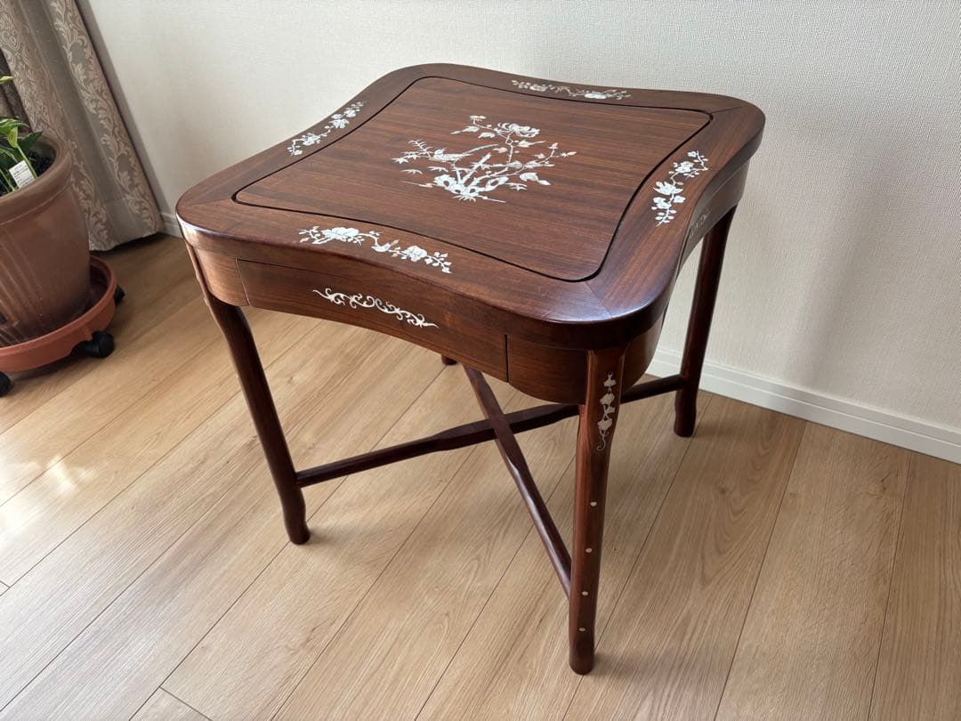 【セット①：テーブル】唐木家具 螺鈿細工 花梨 座卓 ※椅子別売