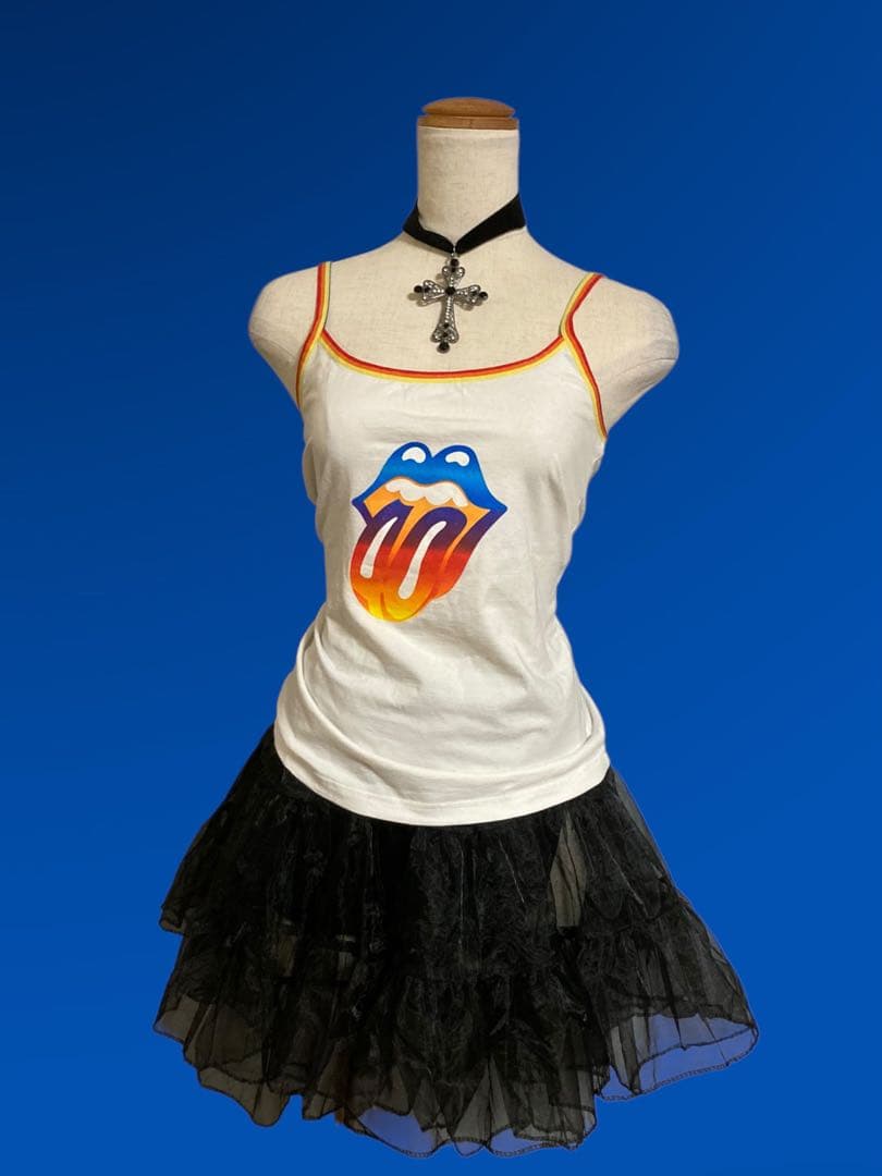 y2kローリングストーンズ虹キャミピチTバンTフェアリーグランジパンクロック古着