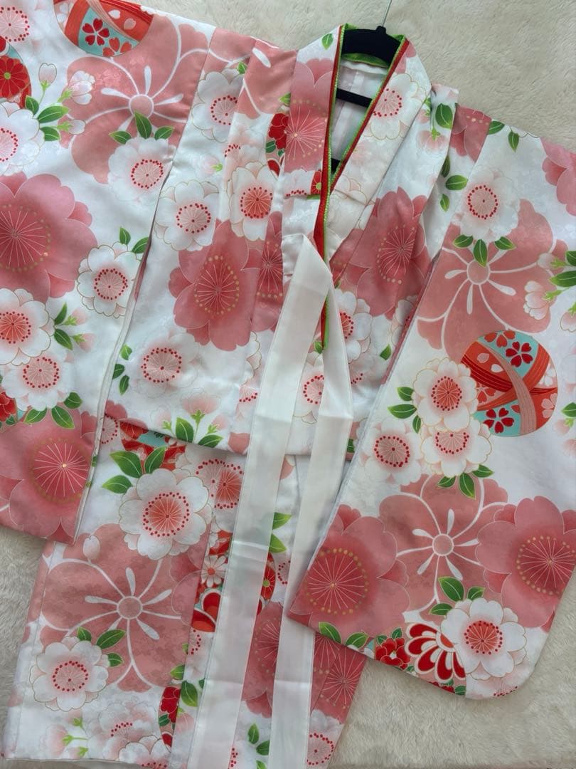 七五三用 花柄 ピンク 着物セット