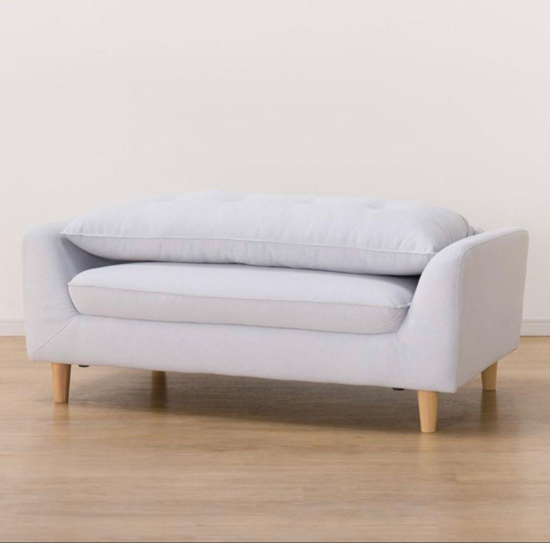 【最終値下】ニトリ コンパクトソファ ライトグレー (ベロア調生地)