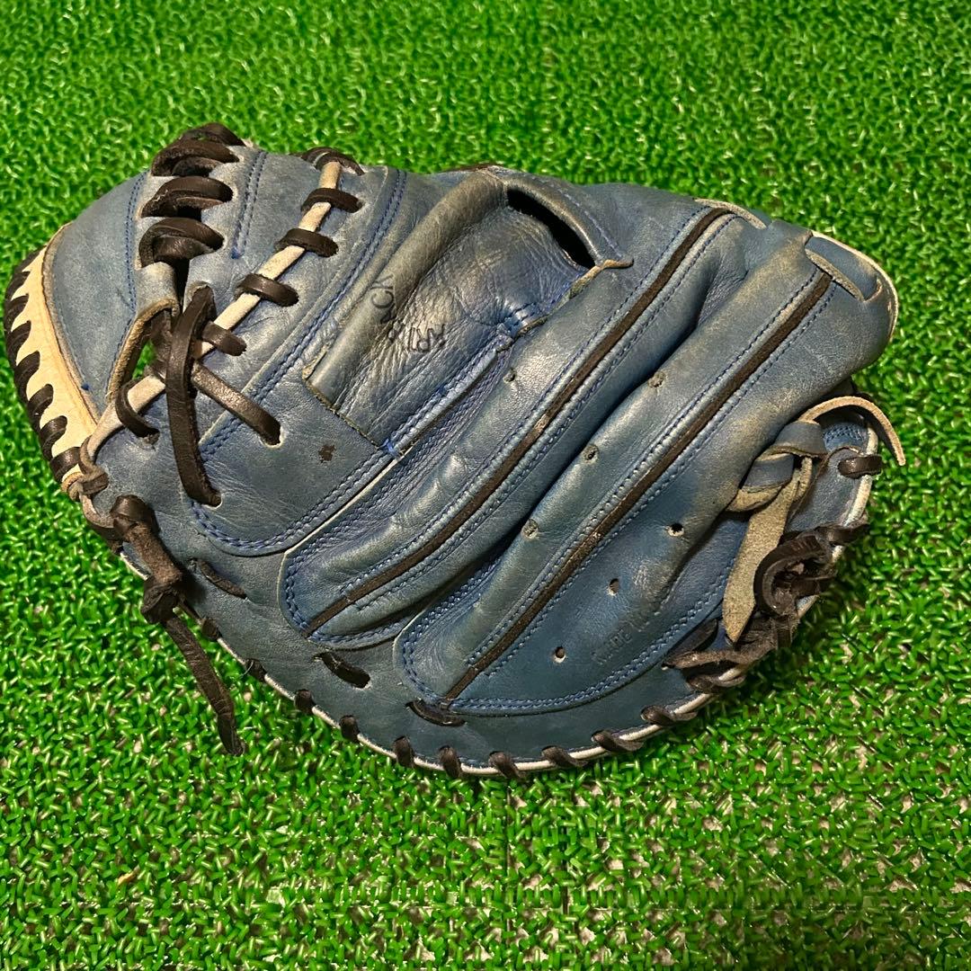 ゼット 日本製 旧ラベル 軟式キャッチャーミット ブルー