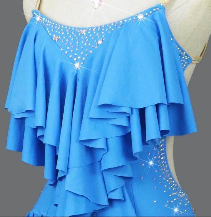 新品未使用 社交ダンス衣装 ラテンワンピースドレス 空ブルー オーダーメイド