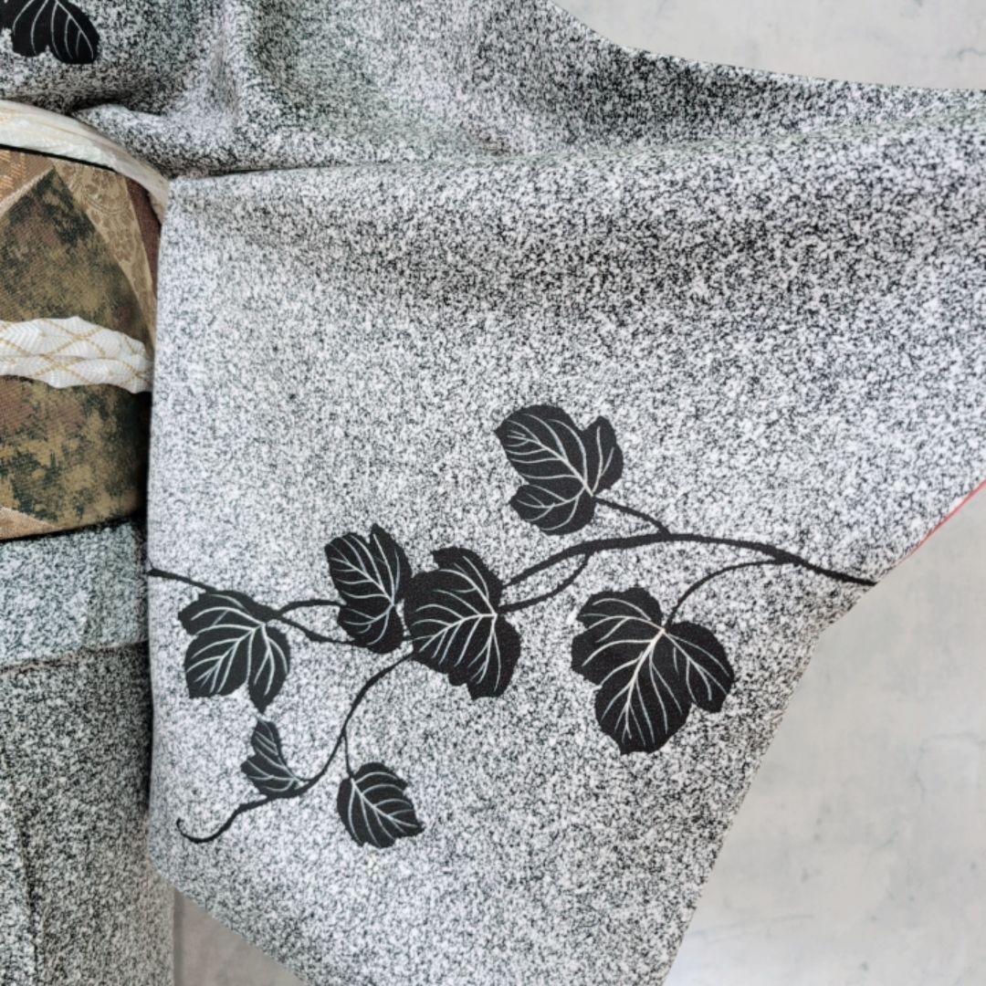 訪問着　フルセット　着物　正絹　たたき染め　白黒　モノトーン　シック　蔦　F5