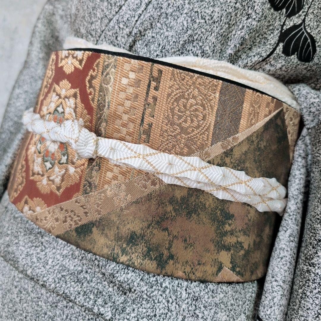 訪問着　フルセット　着物　正絹　たたき染め　白黒　モノトーン　シック　蔦　F5