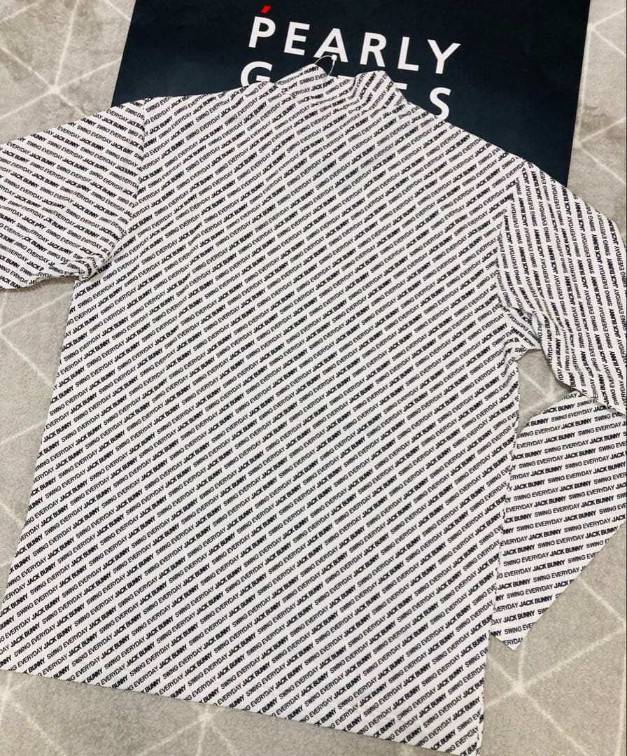 新品 ジャックバニー 総柄ロゴ 起毛ベア天 モックネックシャツ(4)サイズM/白