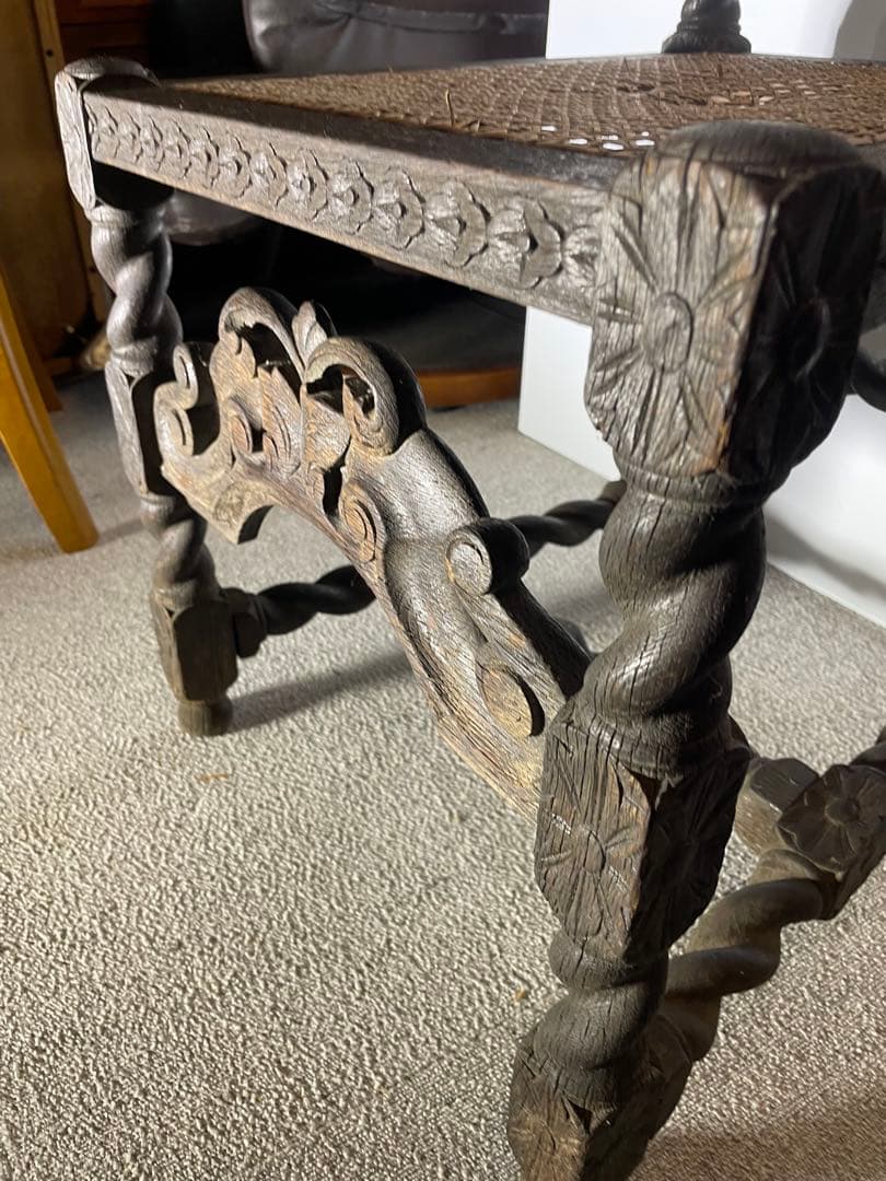 アンティーク ハイバックチェア 聖母子 天使 籐張り ヨーロッパ家具