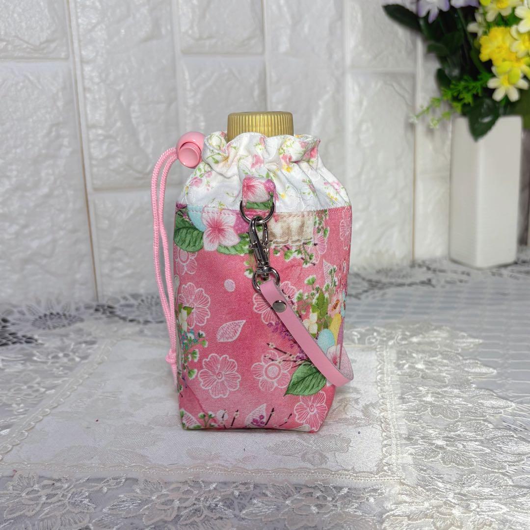 ペットボトルカバー　ミニ　輸入生地うさぎ柄　ピンク　ハンドメイド