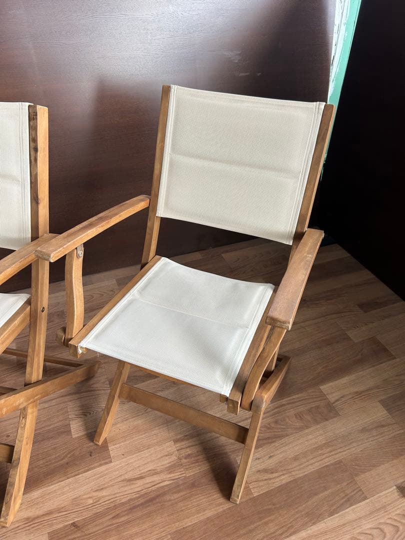 718 ナチュラル木製アウトドアチェア2脚 アイボリー 折りたたみ おしゃれ
