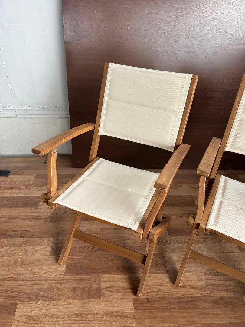 718 ナチュラル木製アウトドアチェア2脚 アイボリー 折りたたみ おしゃれ