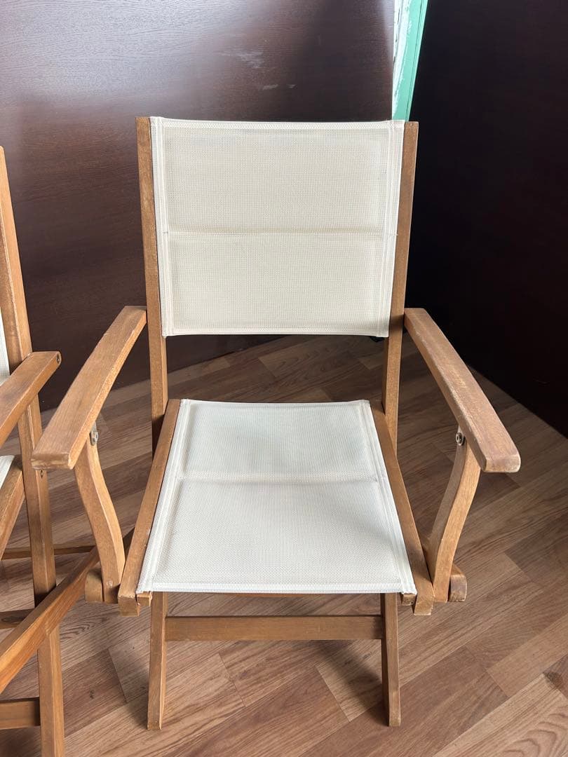 718 ナチュラル木製アウトドアチェア2脚 アイボリー 折りたたみ おしゃれ