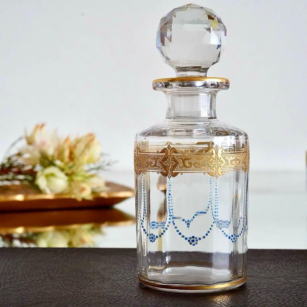 オールドバカラ 金彩×青エナメル彩 香水瓶L★シュヴァリエ作品 BACCARAT