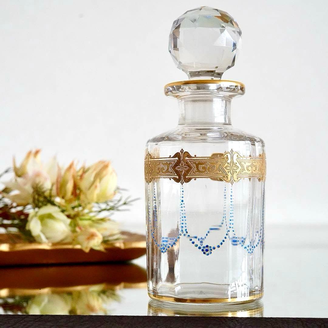 オールドバカラ 金彩×青エナメル彩 香水瓶L★シュヴァリエ作品 BACCARAT