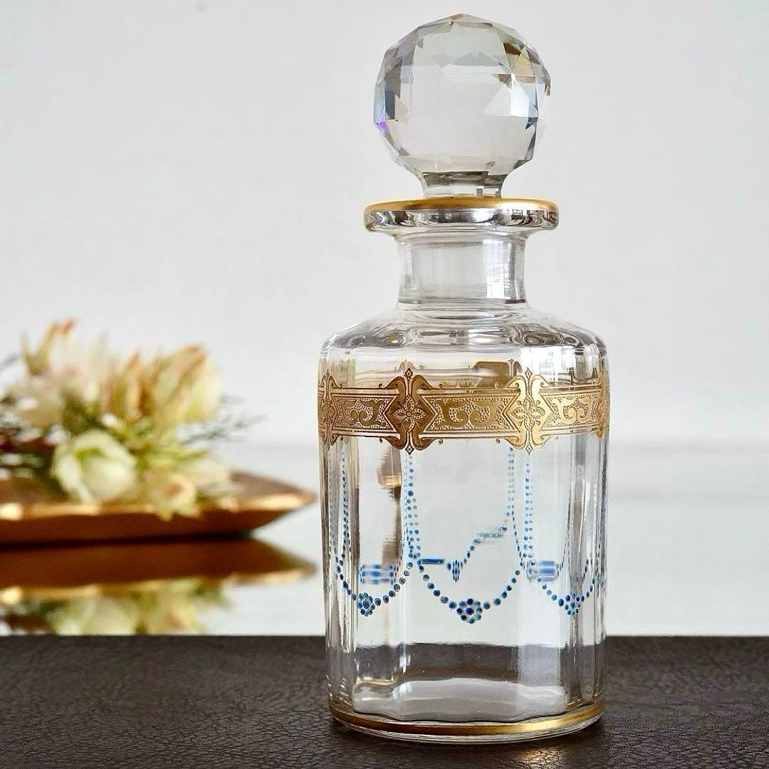 オールドバカラ 金彩×青エナメル彩 香水瓶L★シュヴァリエ作品 BACCARAT