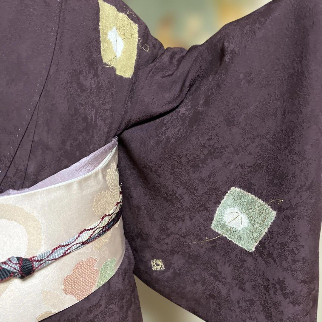 付け下げ訪問着　地模様が綺麗　色紙　茶色　絞り 身丈162裄67.5