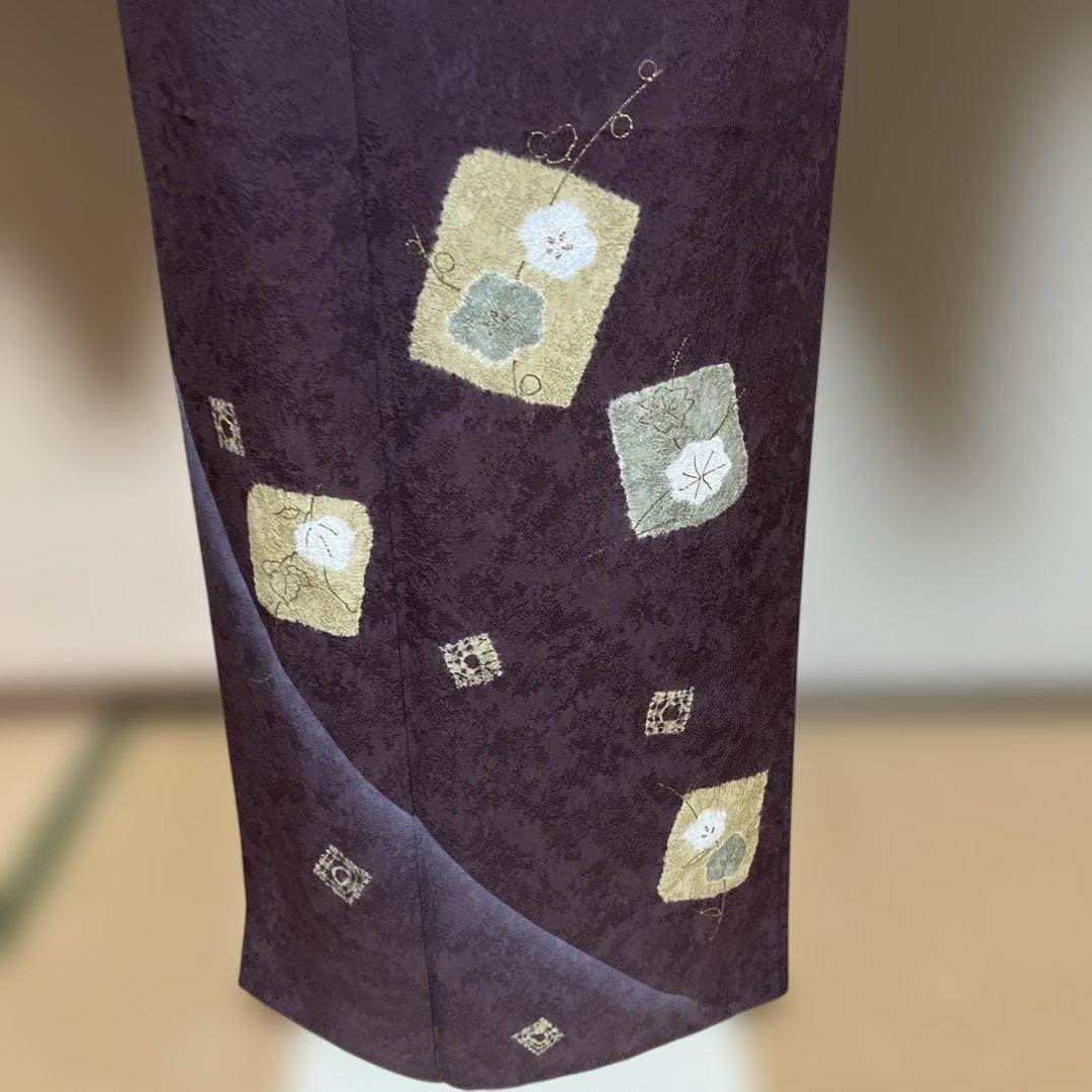 付け下げ訪問着　地模様が綺麗　色紙　茶色　絞り 身丈162裄67.5