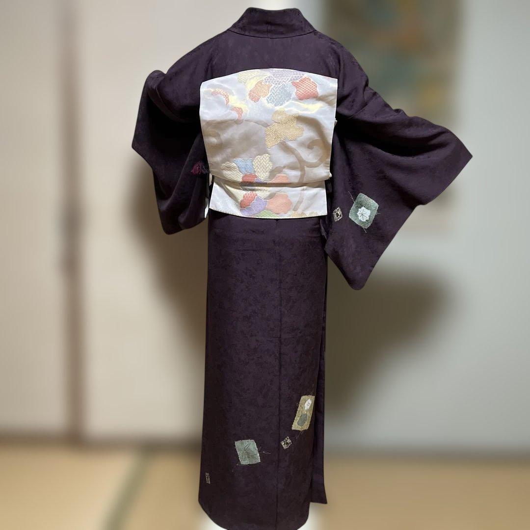 付け下げ訪問着　地模様が綺麗　色紙　茶色　絞り 身丈162裄67.5