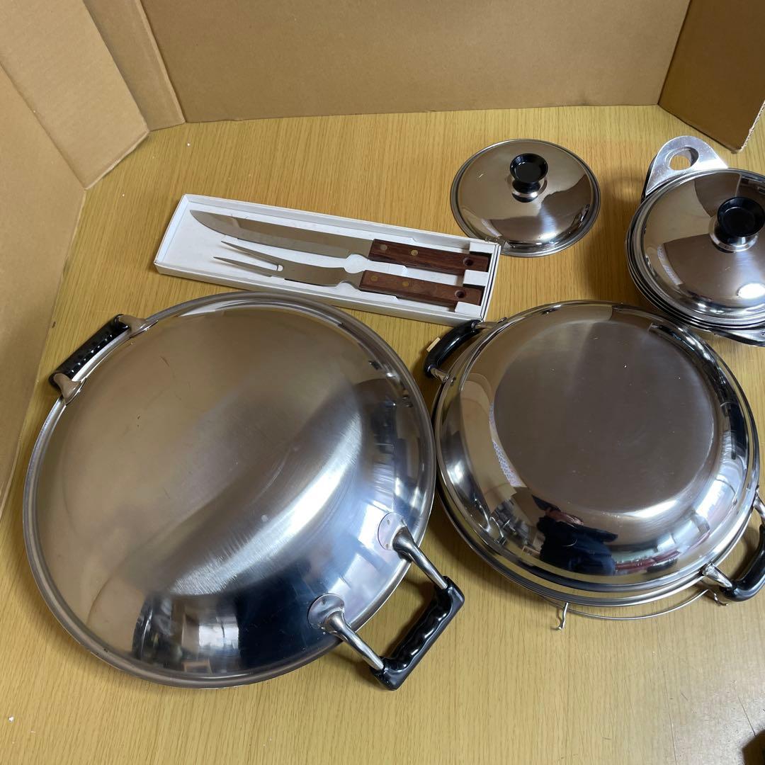ステンレス中華鍋・ステンレス天ぷら鍋・鍋・ナイフ・フォーク　BBQセット