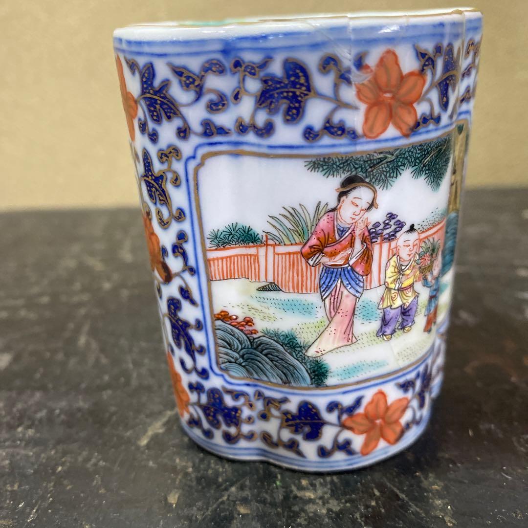 中国古玩粉彩唐人物色絵香炉【桐箱付】