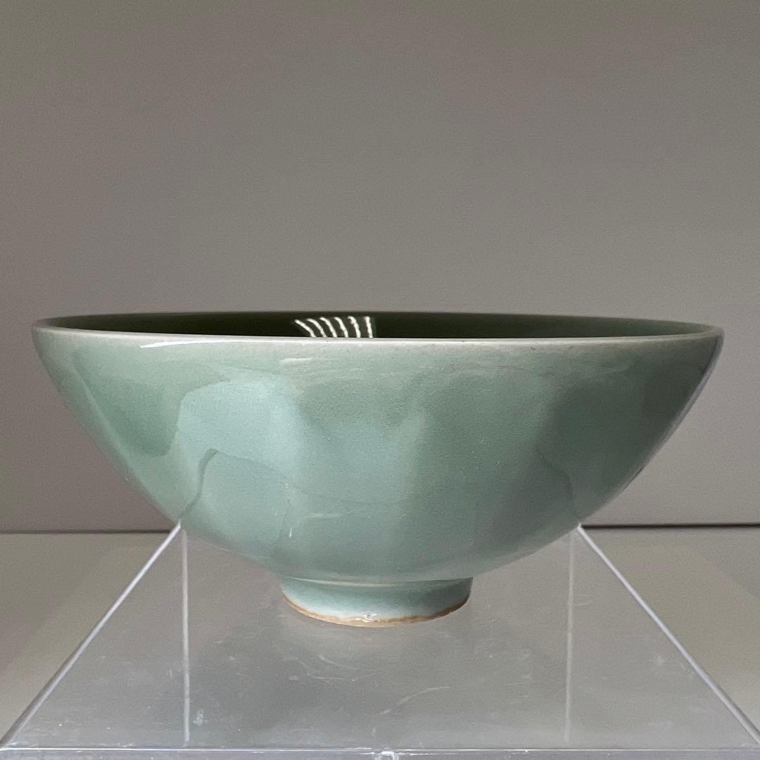 中国明時代　竜泉窯青磁茶碗　木箱　口径13.8㎝　東Y8-0205☆2Fタサコサ