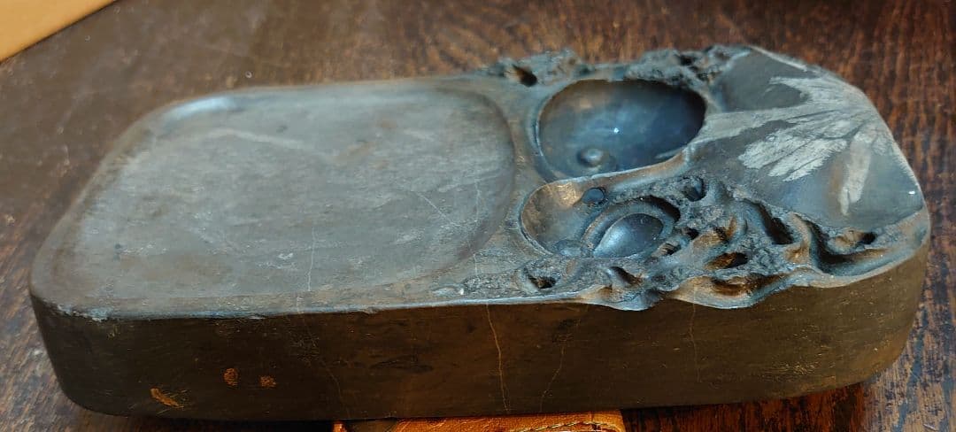 【文房具】書道具『中国 菊花石硯 天然石』縦18cm 横11cm 厚最大3.5