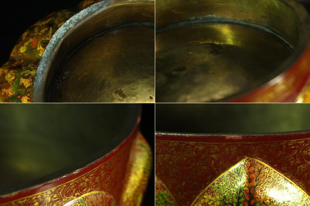 橿原國 細密狩猟更紗紋 変円形 鉢 手描き彩色 作家物 共箱(K-A755)