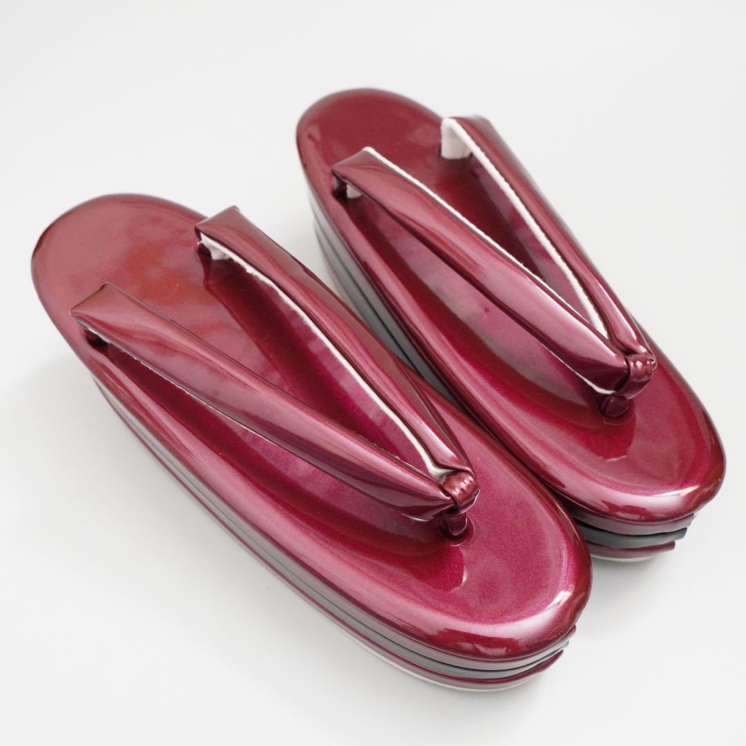 【訳あり】[ワイン×黒]エナメル草履バッグセット　フリーサイズ　成人式　卒業式