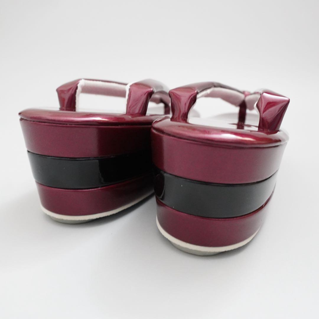 【訳あり】[ワイン×黒]エナメル草履バッグセット　フリーサイズ　成人式　卒業式