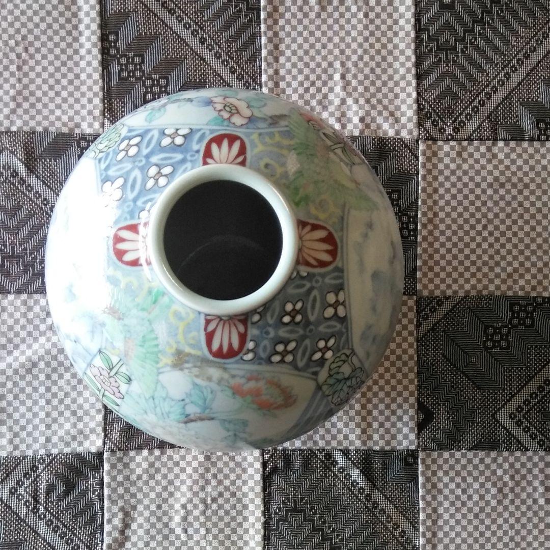 有田焼 走波窯 六代走波作 染錦花鳥文山水壷