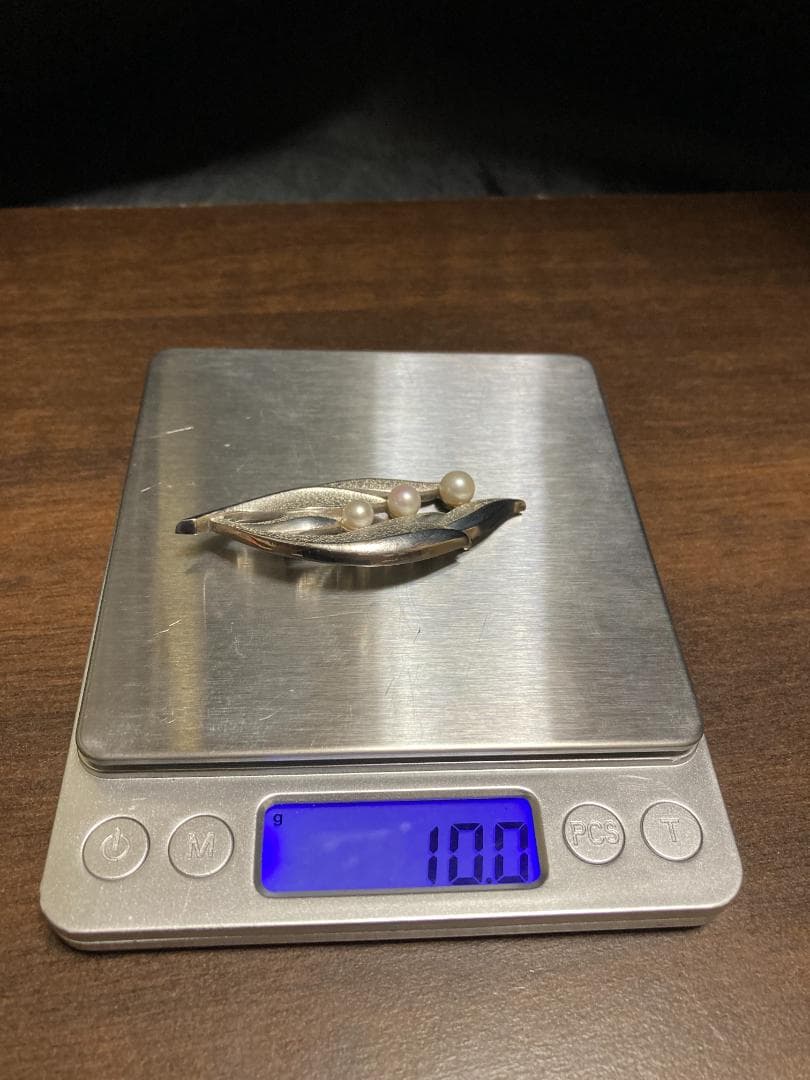 MIKIMOTO ミキモト パール 真珠 3粒 3珠 リーフ ブローチ シルバー