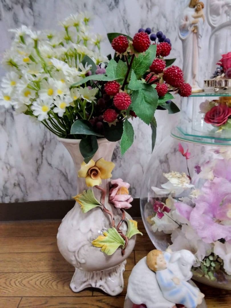 ☆マリア・エンゼル像・クリスチャン・キリスト・天使・花オブジェ☆カポディモンテ