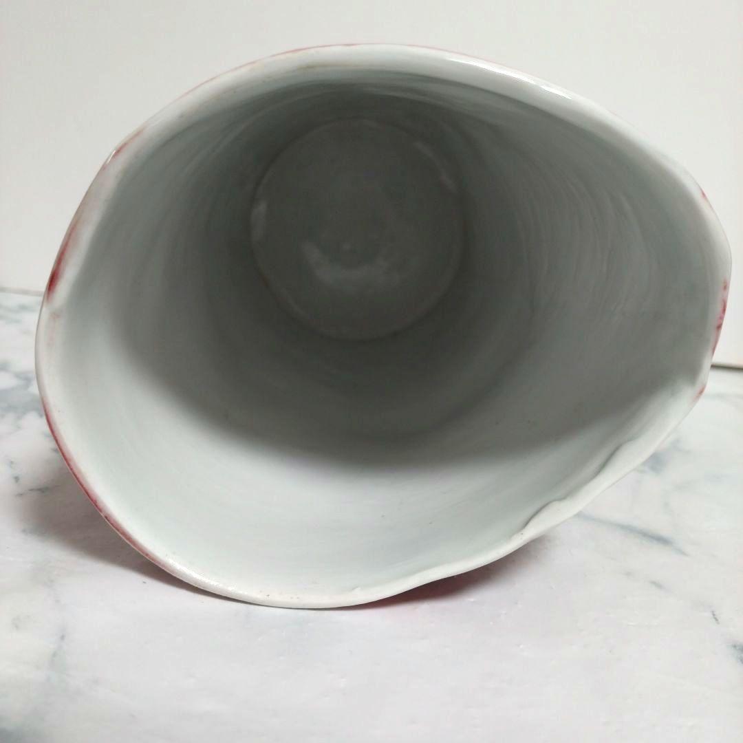 赤い陶器製花瓶　花立て　フラワーベース　骨董品
