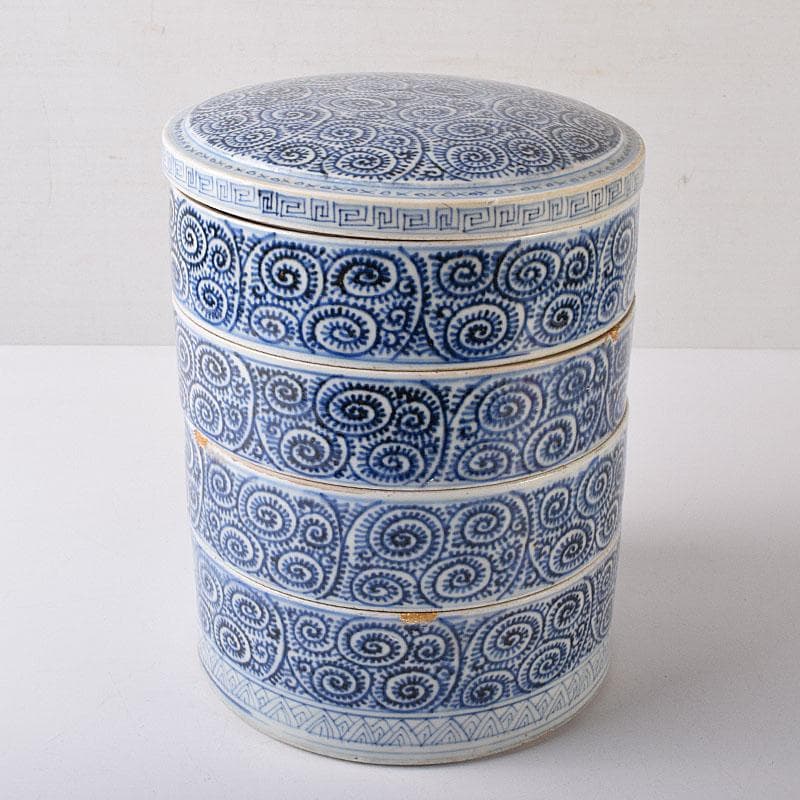 伊万里焼　古伊万里　染付　蛸唐草文　四段重箱　C　R8464H