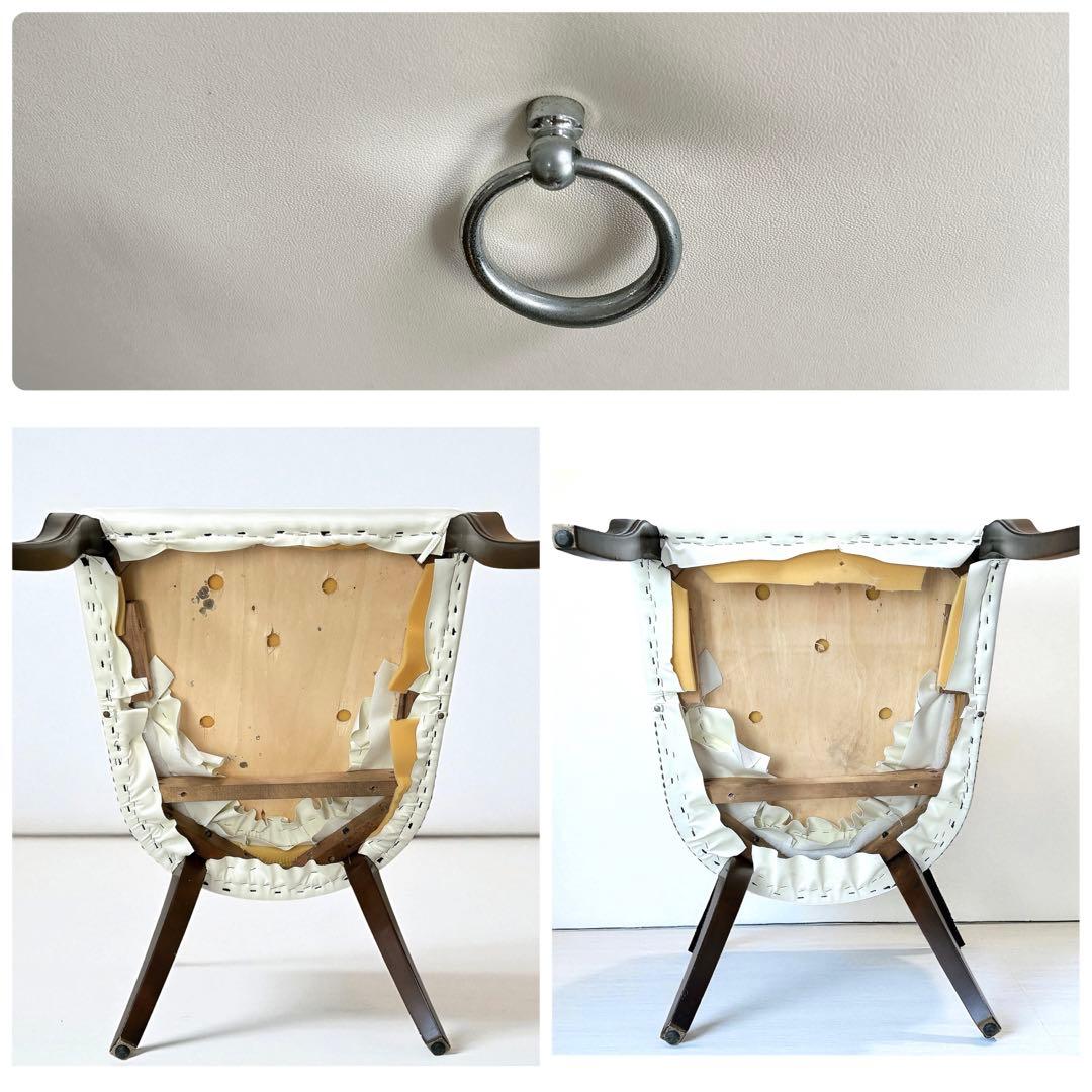 王様 ラウンジチェア 希少 ハイバックチェア アンティーク レザー 椅子 白 ①