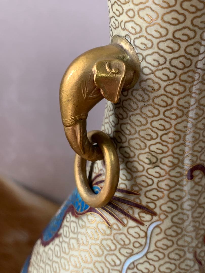 中国美術 民国期 七宝 龍紋花瓶 唐物 古銅 細密細工 古美術品