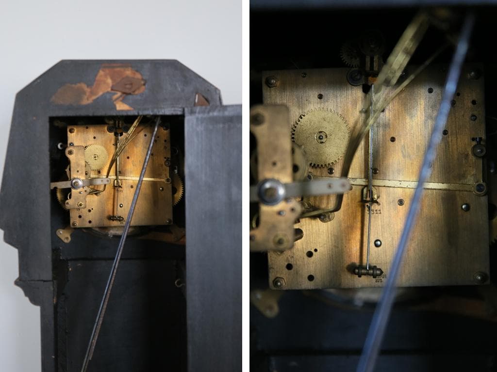 英国アンティーク古時計/置時計/柱時計/木製レトロクロック/オブジェ(92-77