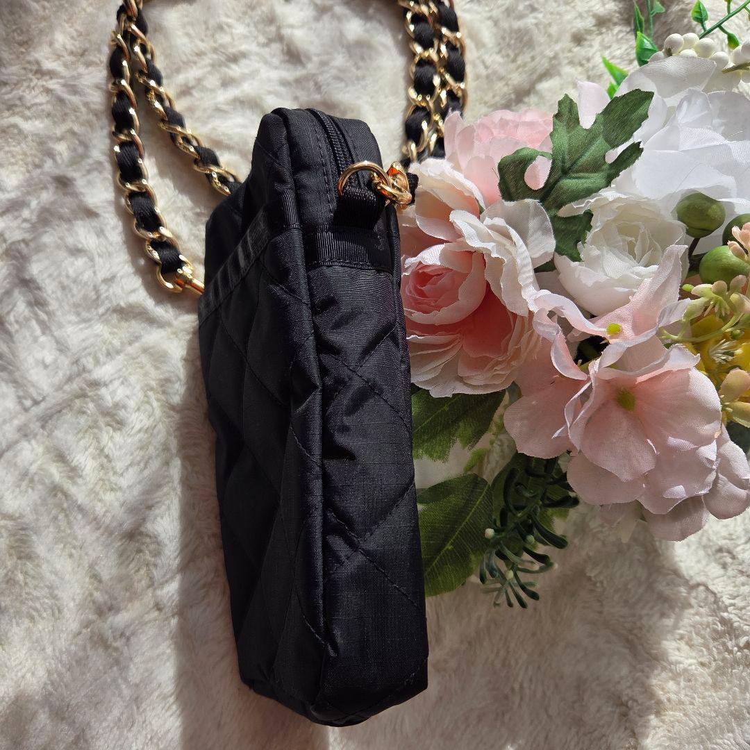 レスポートサック ブラックチェーンキルト スマホショルダー