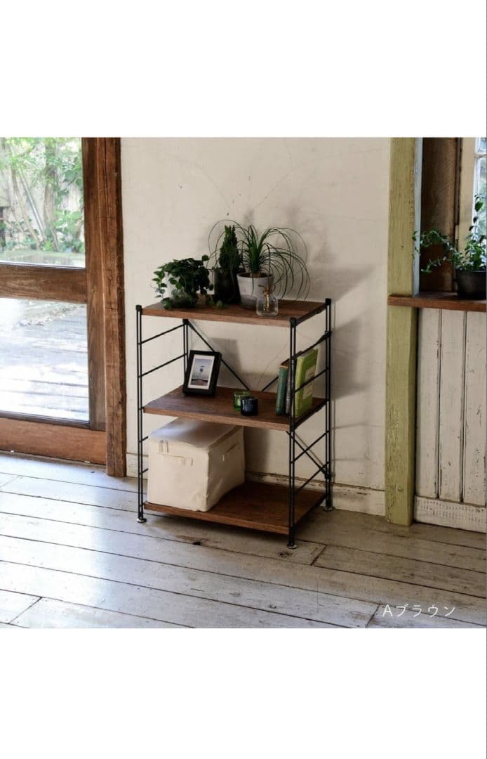 美品(組立のみ)◎山善 ウッドシェルフ 3段 アンティークブラウン