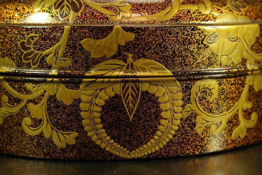 古美術 纏枝蓮花紋 蒔絵 蓋物 時代物 美品(K-A752)