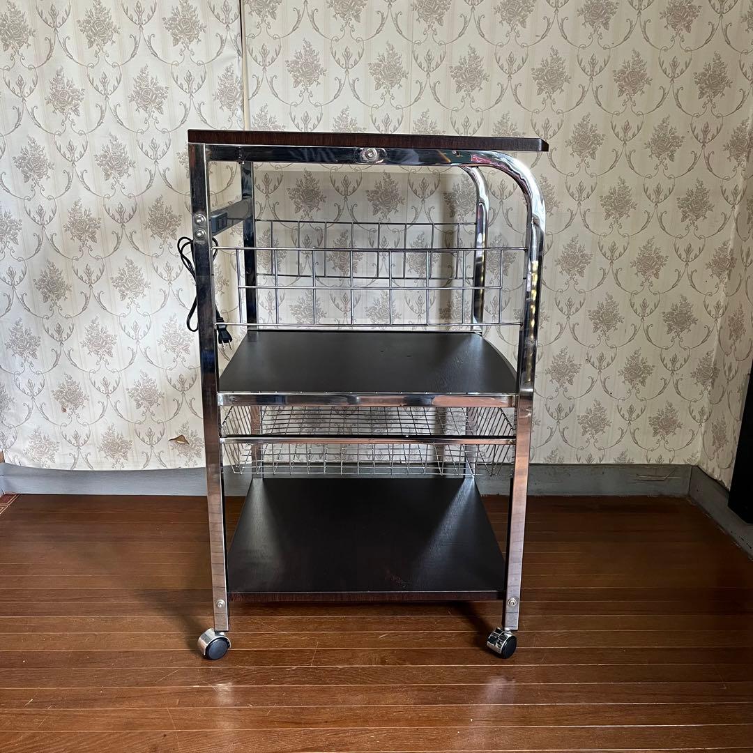 【中古品】アイアンフレーム レンジラック メタル キャスター付き キッチンラック