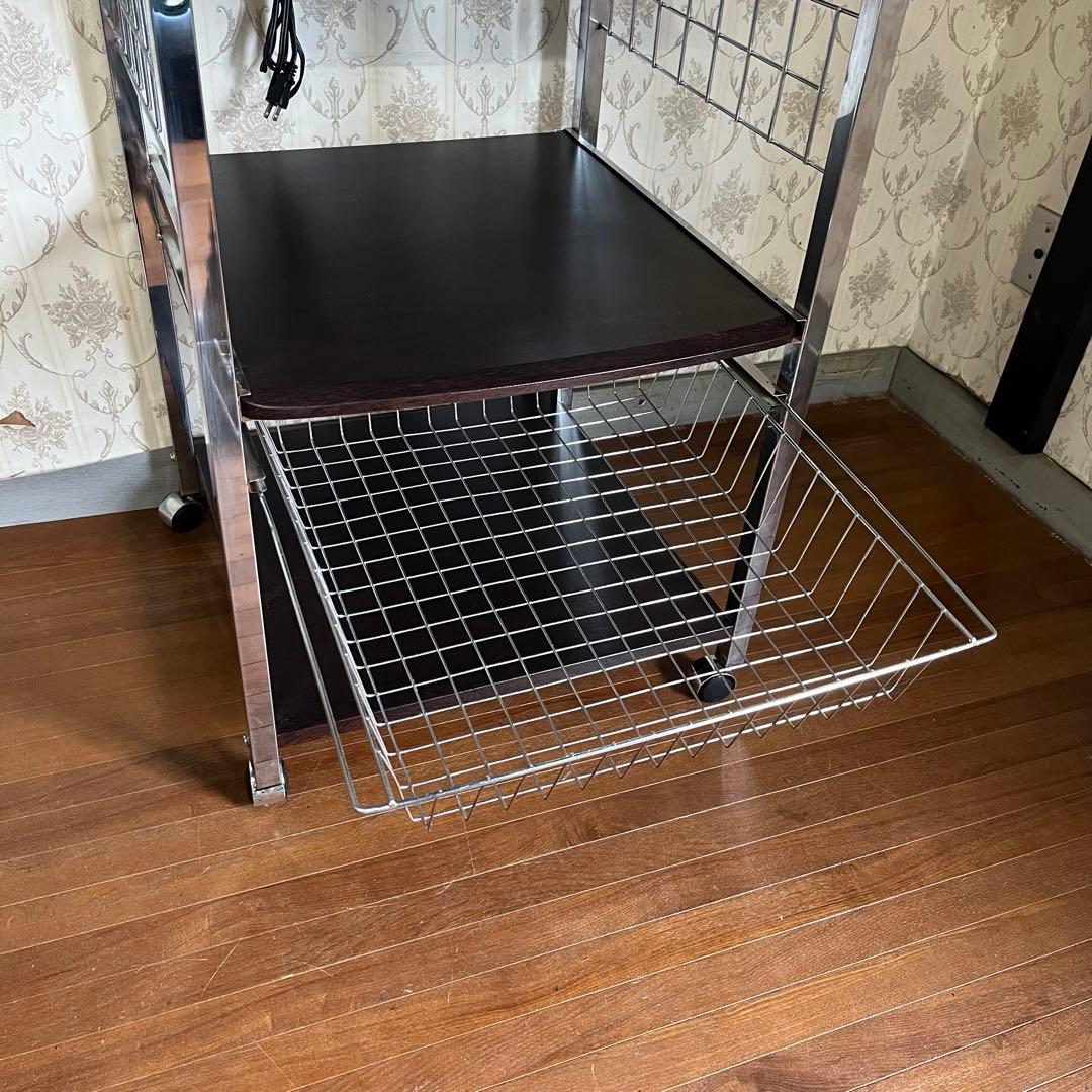 【中古品】アイアンフレーム レンジラック メタル キャスター付き キッチンラック