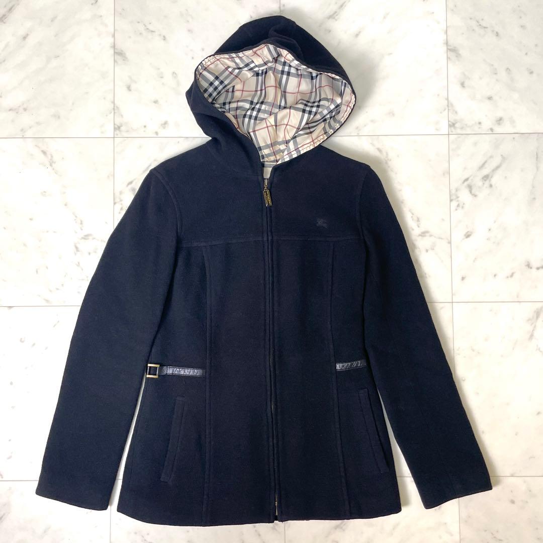 【美品】バーバリーブルーレーベル フード ウールコート アンゴラ M 黒