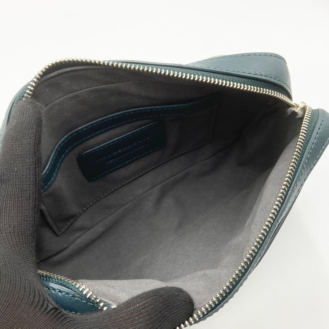 極美品　マザーハウス　リニア　ショルダーバッグ　レザー　グリーニッシュブルー