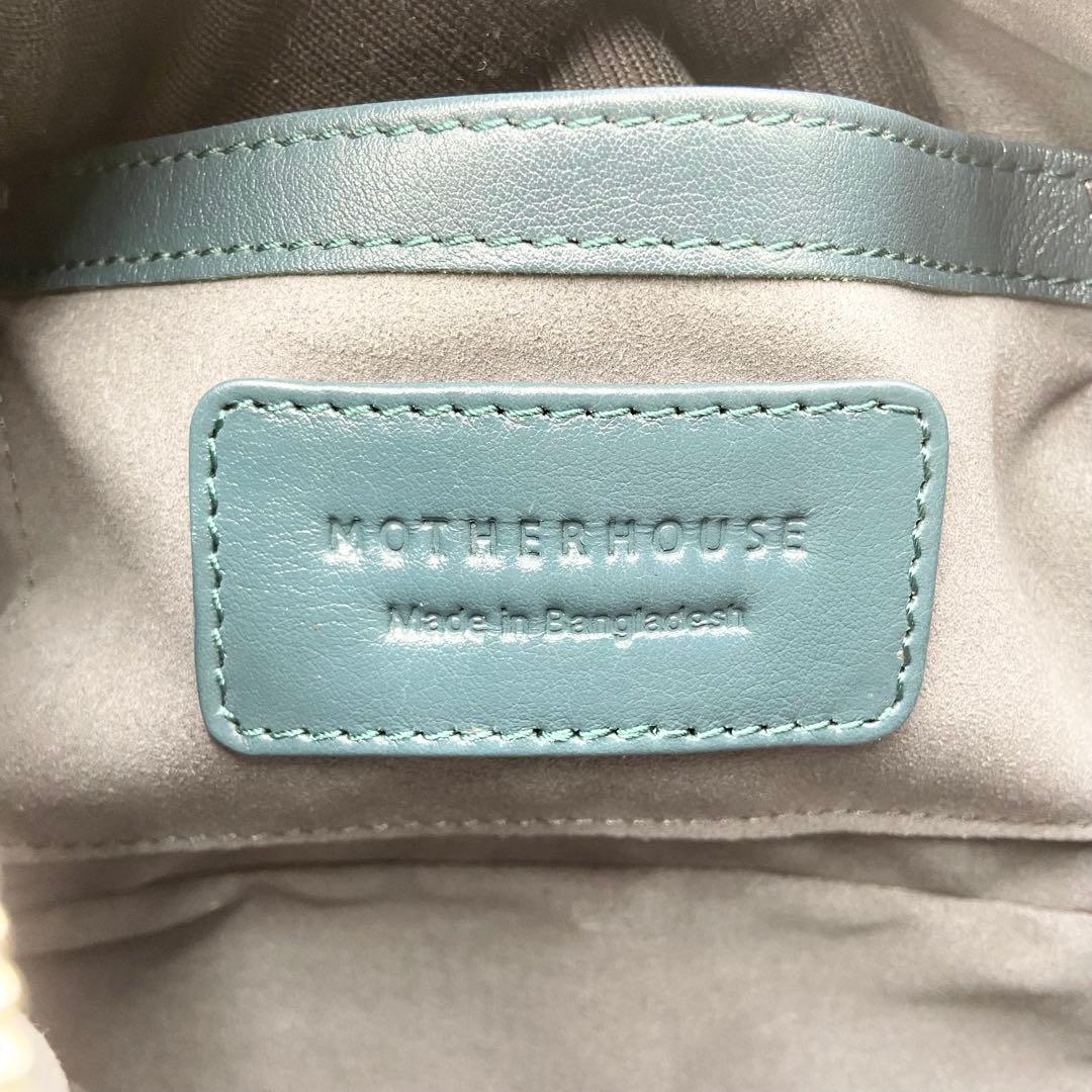 極美品　マザーハウス　リニア　ショルダーバッグ　レザー　グリーニッシュブルー