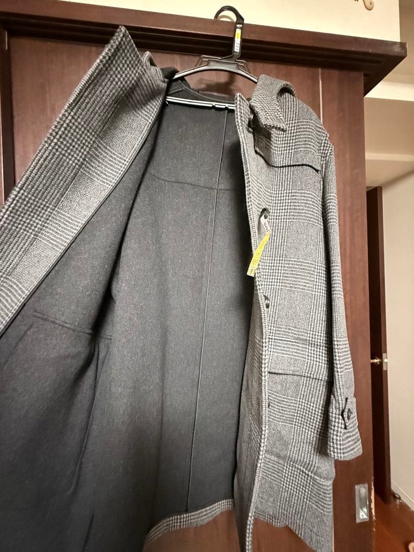 ダンヒル　グレー系チェック柄 ダッフルコート