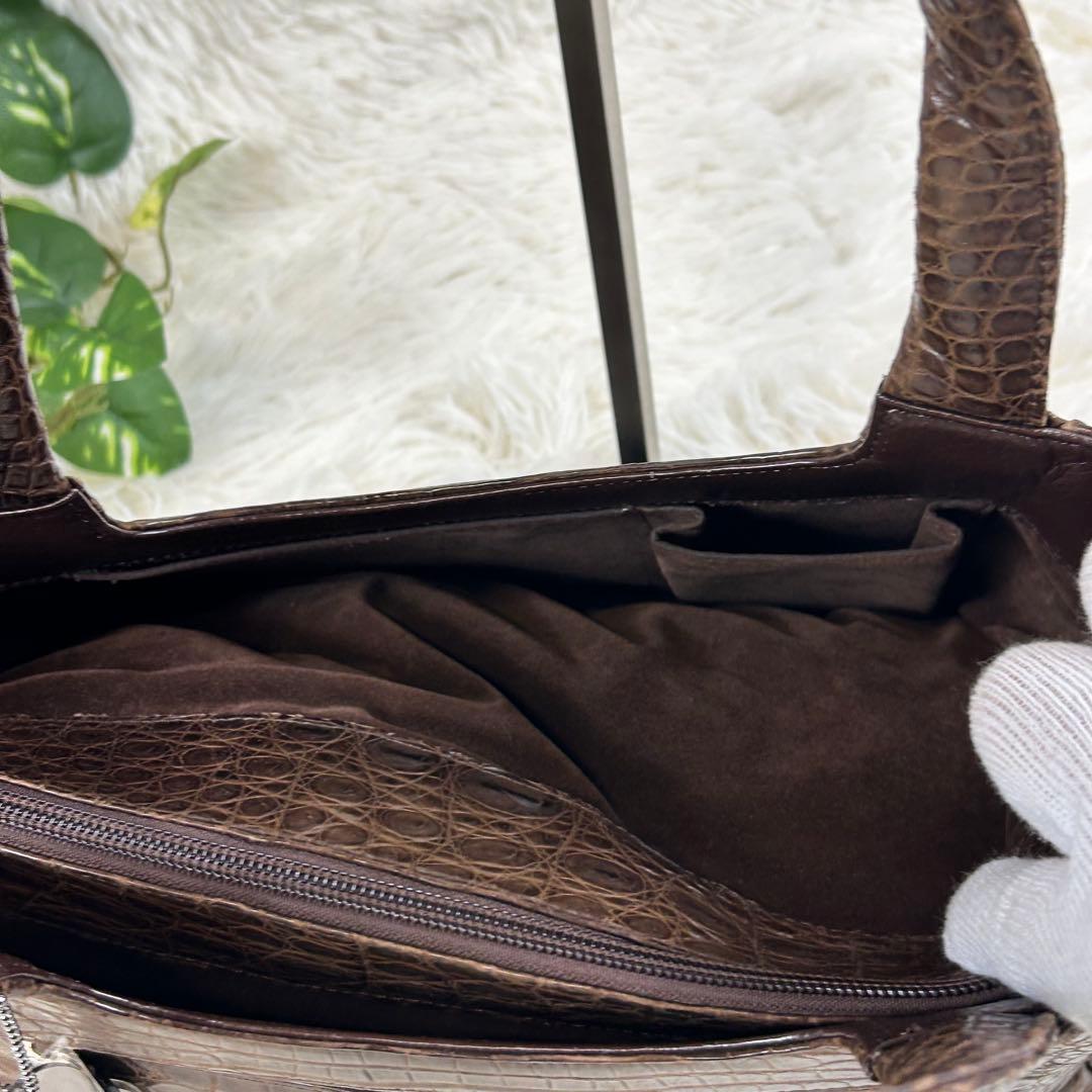 極美品✨JRAタグ センター取り マットクロコダイル トートバッグ 腹ワニ 濃茶