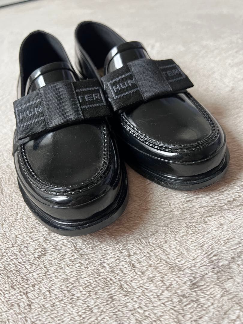 美品 HUNTER ハンター ボウ グロス ペニー レインローファー 24㎝