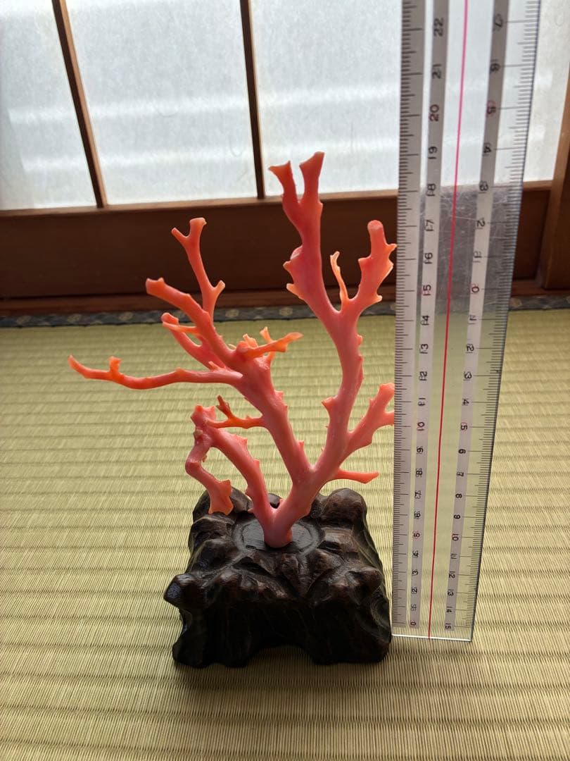 直接引き渡しのみ　高知県産　ピンク珊瑚　置物　台座付き