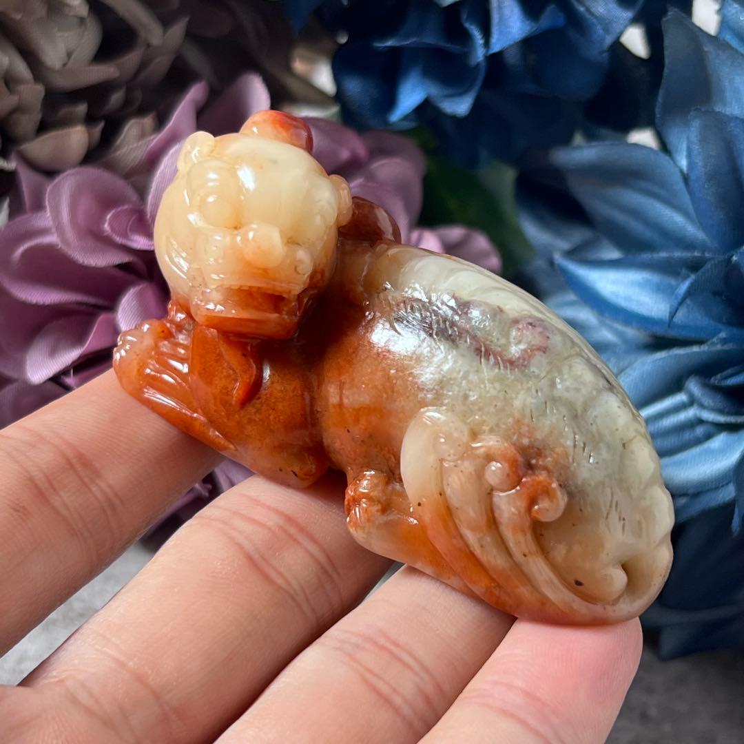 【寿山石】芙蓉獅子吉祥置物