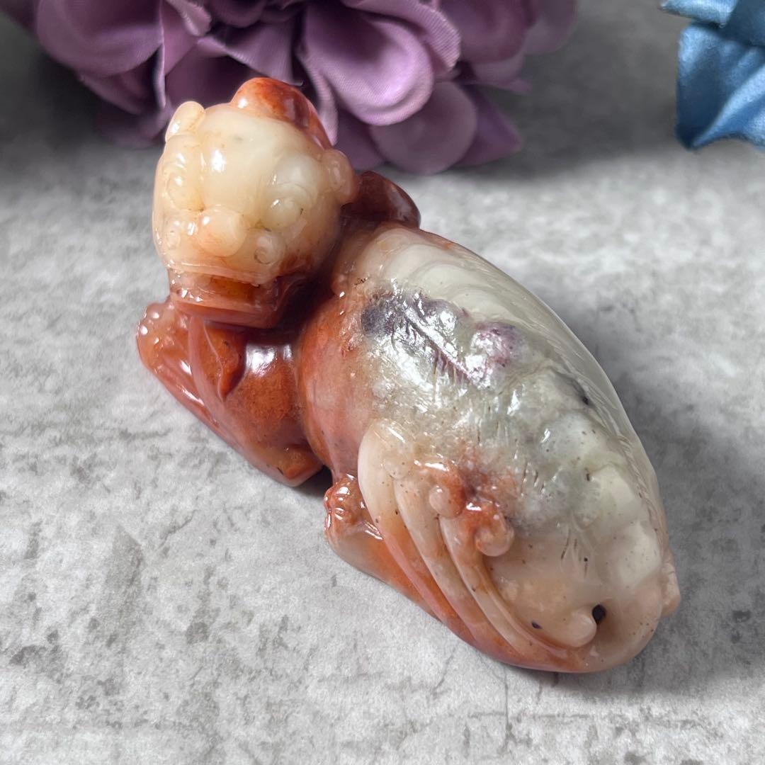 【寿山石】芙蓉獅子吉祥置物