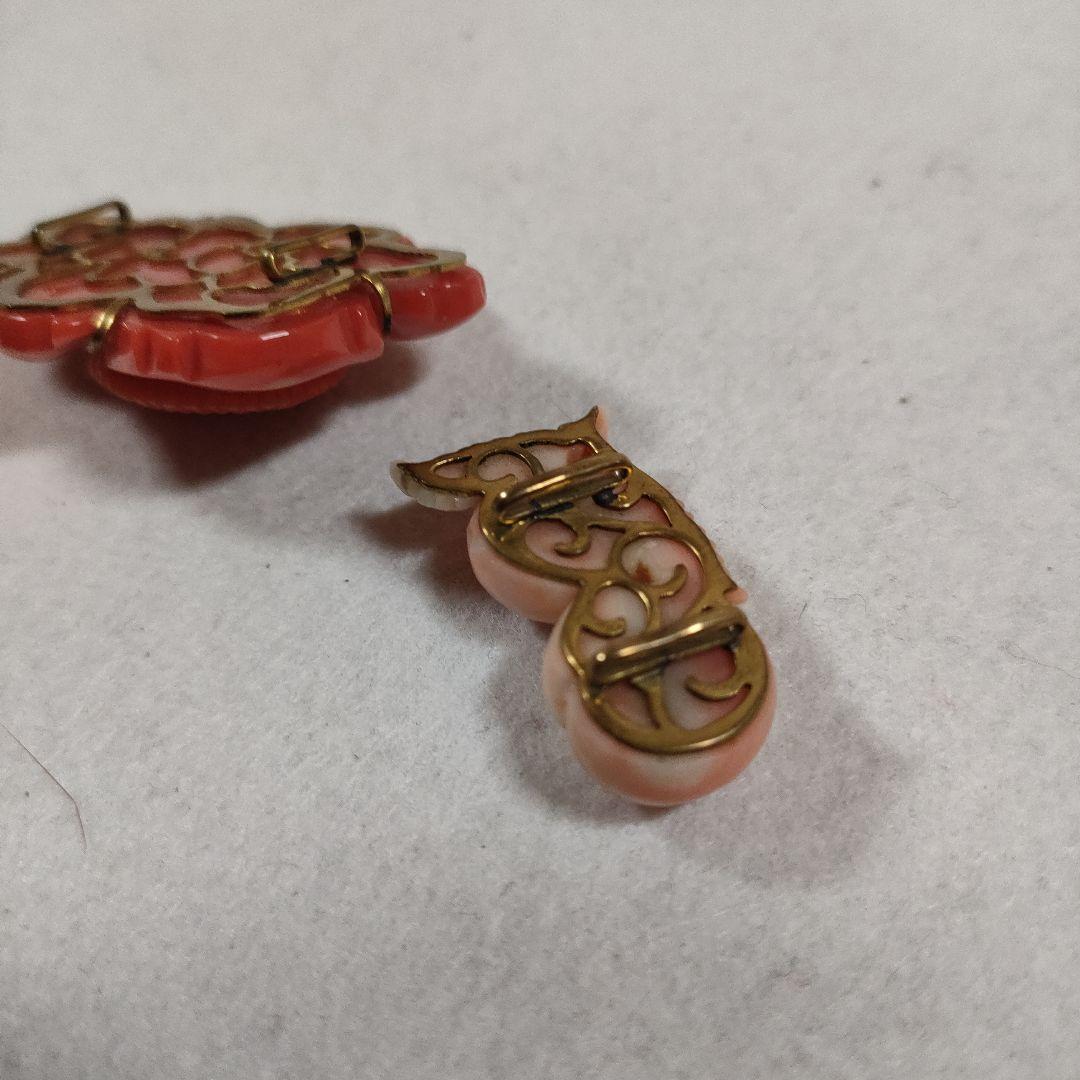 b76 超美品　本珊瑚　ピンクサンゴ　赤サンゴ　帯留　アンティーク